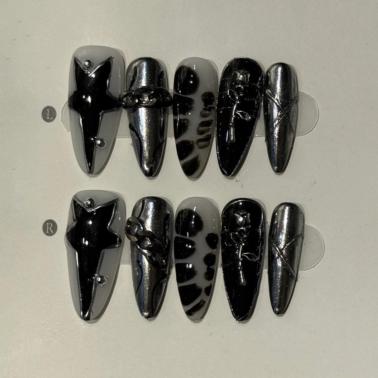 Long Stiletto Press on Fake Nails Blue Heart Diamond Bow Decoration False Nail Y2K Fashion Artificial Nail Handmade Acrylic Nail