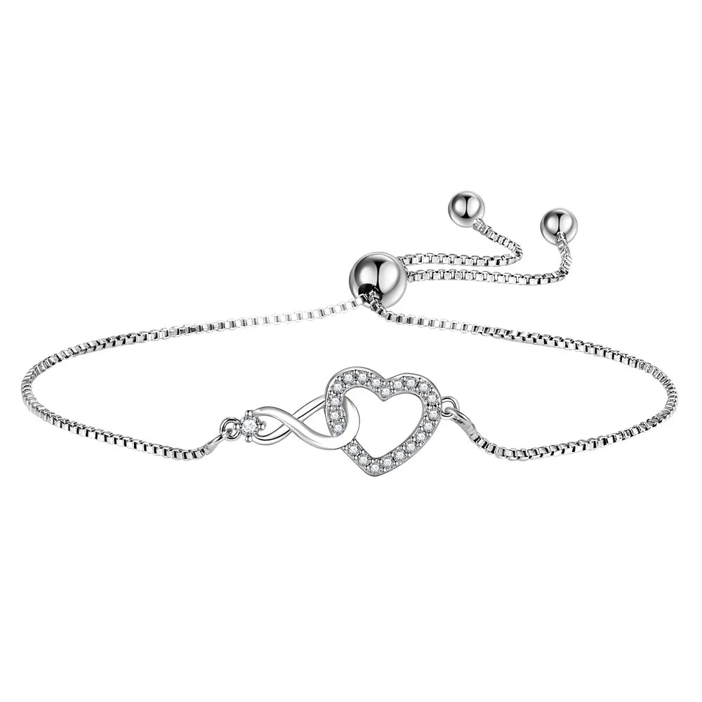 925 Sterling Silver Heart Zircon Bracelet