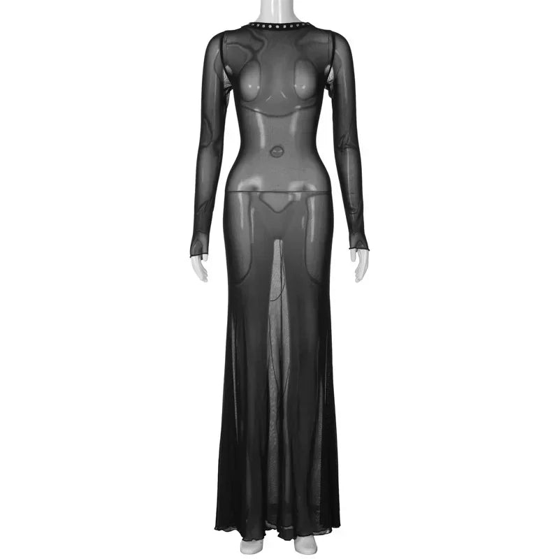 See Through Sheer Slim Bodycon Maxi Dress