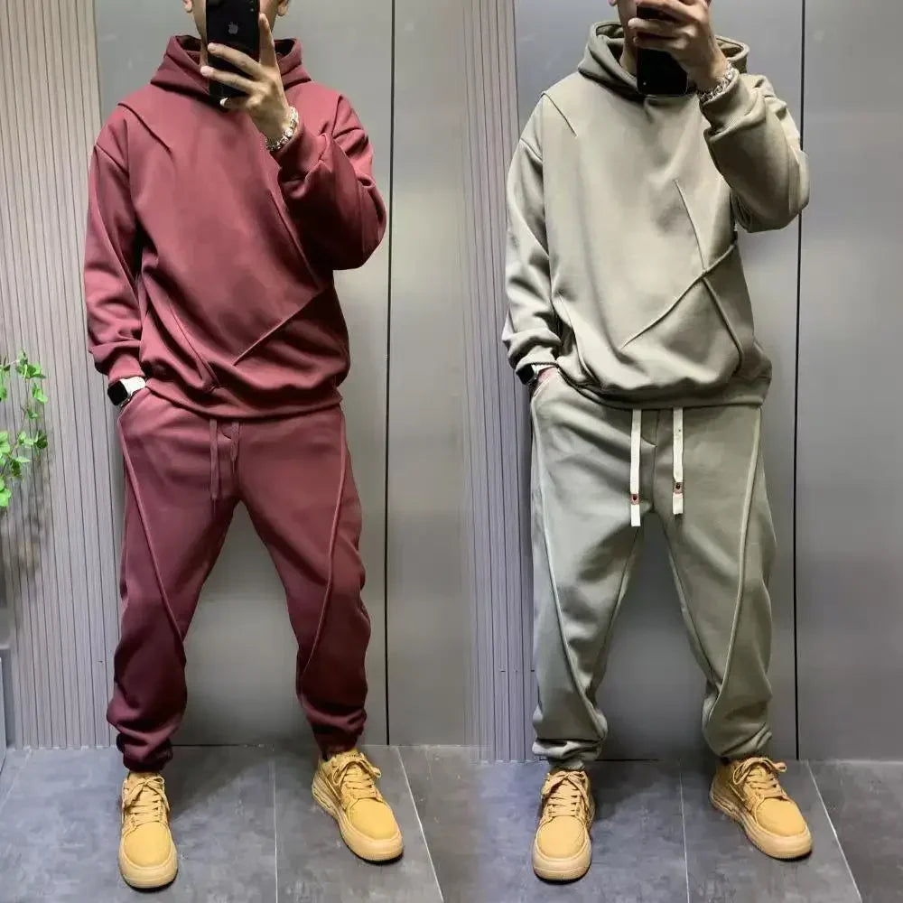 Solid Hooded Sweatshirt Sweatpants Set