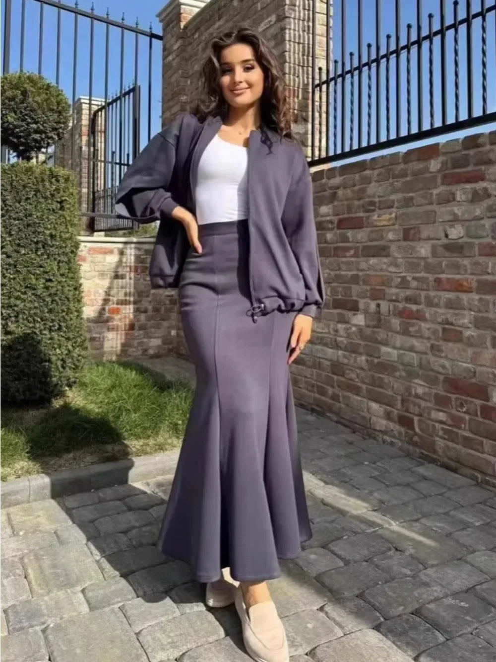 2-Piece Mermaid Maxi Skirt & Zip Jacket Set