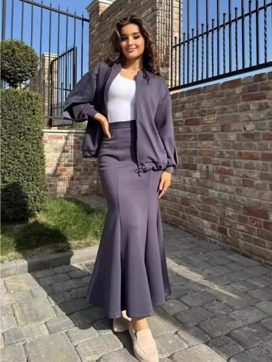 2-Piece Mermaid Maxi Skirt & Zip Jacket Set