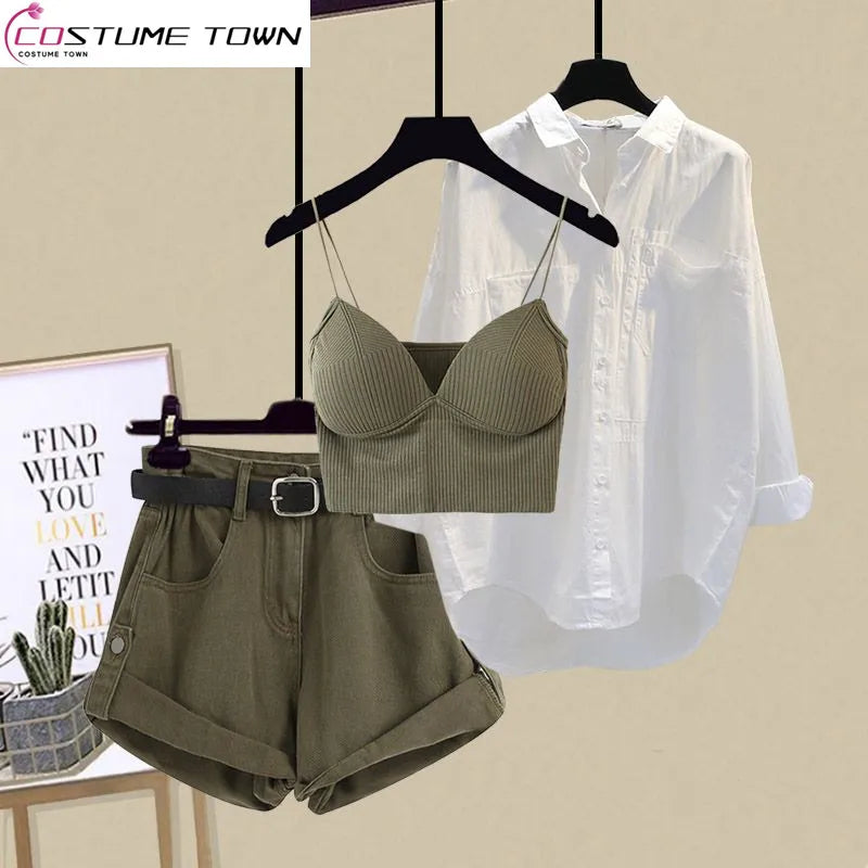 Casual Shirt Shorts Three Piece Set