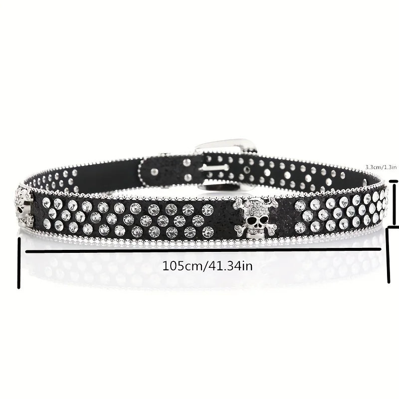 Glamorous Rhinestone Skull Rivet Belt