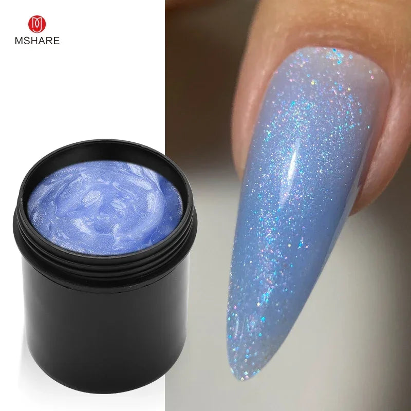 MSHARE 150ml Ice Blue Jelly Gel Builder Nail Extension Gel Tpo Hema Free Gel Nail Construction Cream Medium Shimmer UV Led Gel