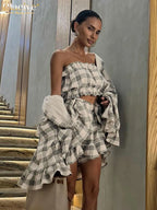 Loose Plaid Cotton Shorts Set