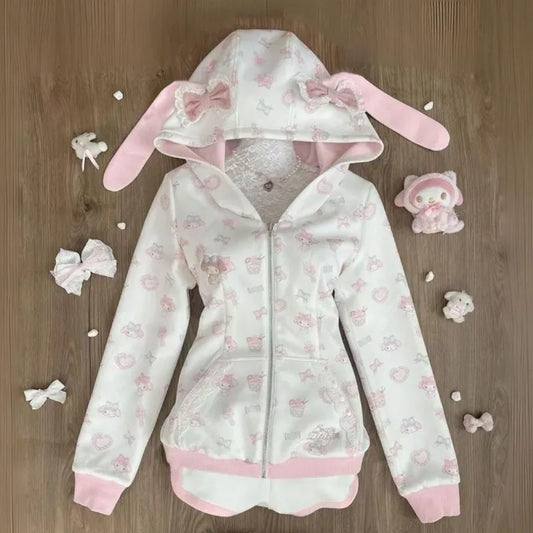 Cartoon Rabbit Print Hoodie