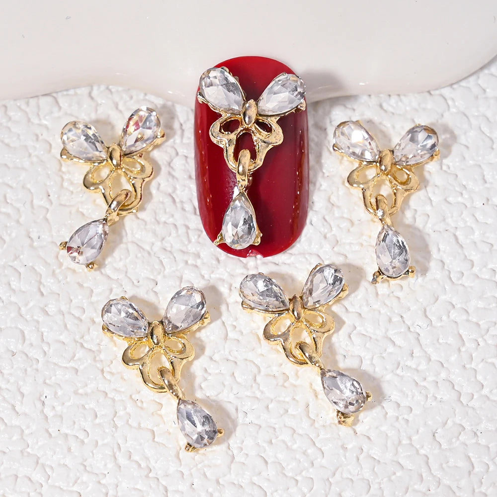 10Pcs Zircon Pendant Luxury Nail Art Charms 3D Gold Metal Nail Crystal Shinying Diamond Flowers/Butterlfy Manicure Accessories