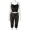 CM.YAYA Sleeveless Lace See Through Tops + Knee Length Shorts Set