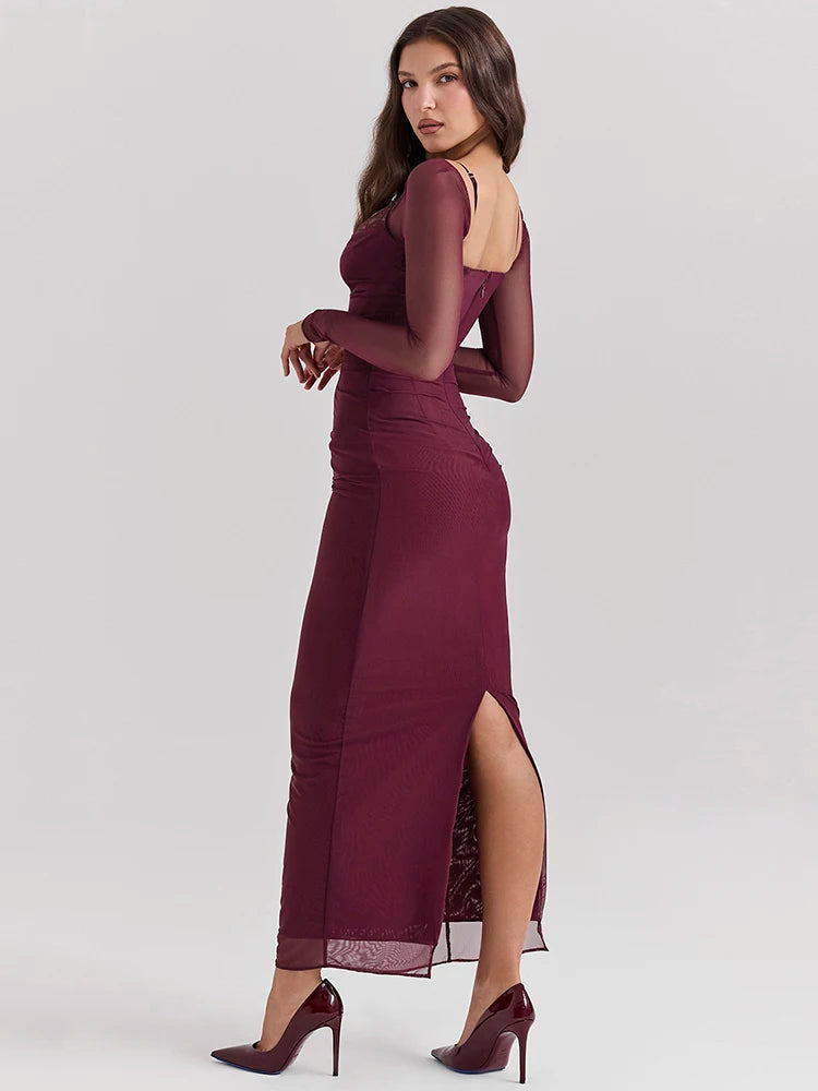 Mozision Sheer Long Sleeve Maxi Dress