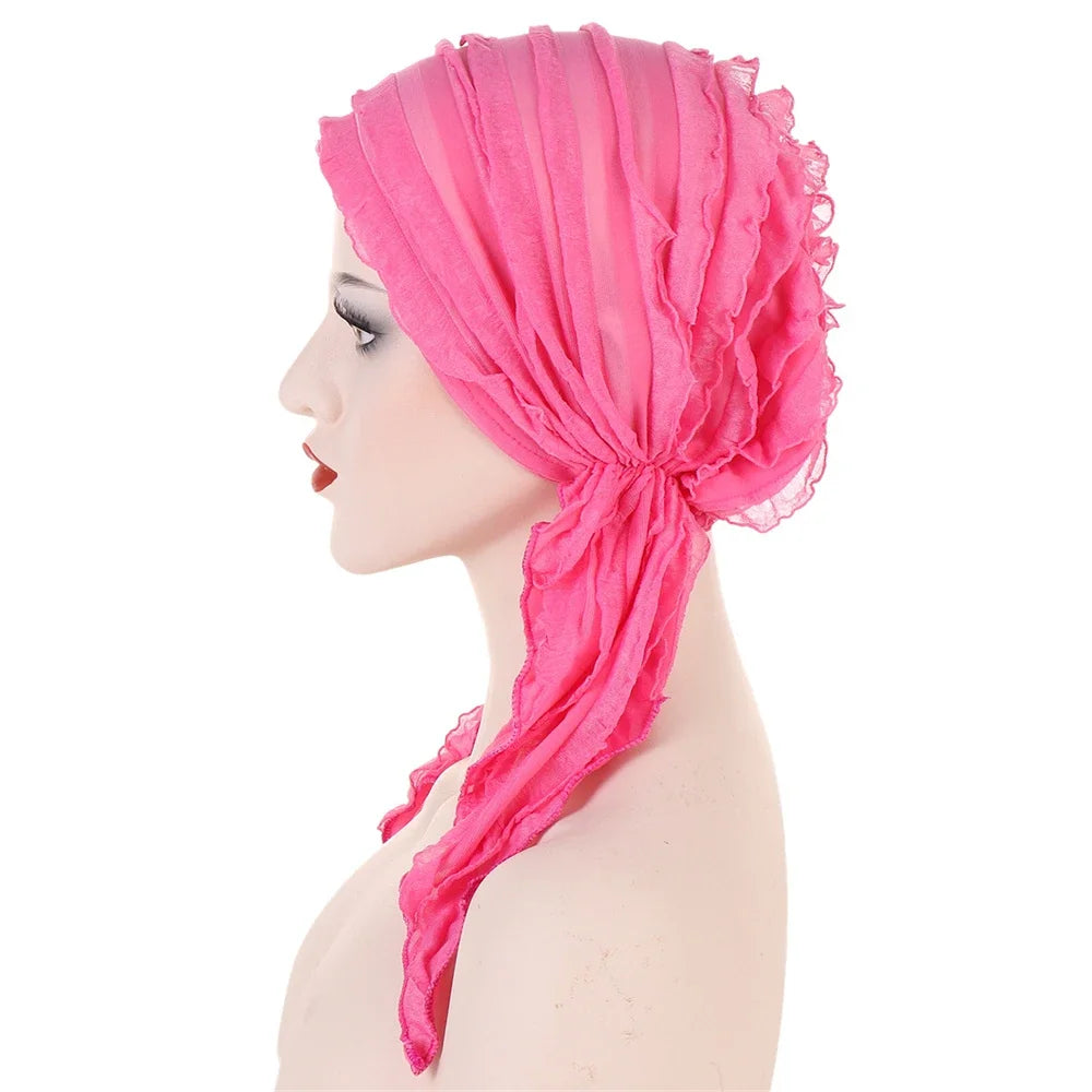 Shiny Glitter Elastic Solid Color Pre-Tied Hijabs Wrap Head Scarf Muslim Turban Bonnet for Women Inner Hat Turbantes Caps Mujer