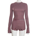 Casual Striped Long Sleeve Top And Shorts Set