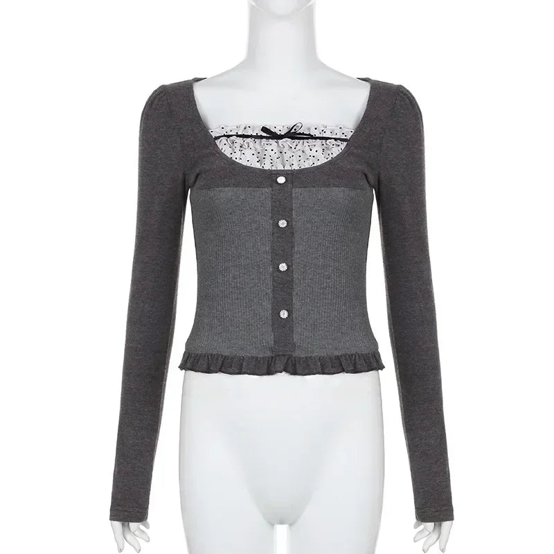Polka Dot Print Contrast Patchwork Knitted Top