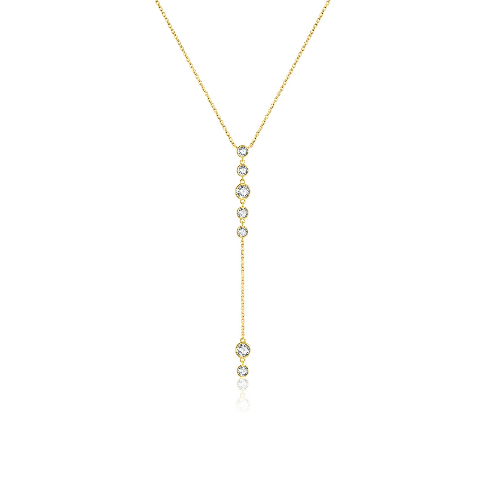 925 Sterling Silver Gold Round Long Pendant Chain Necklace