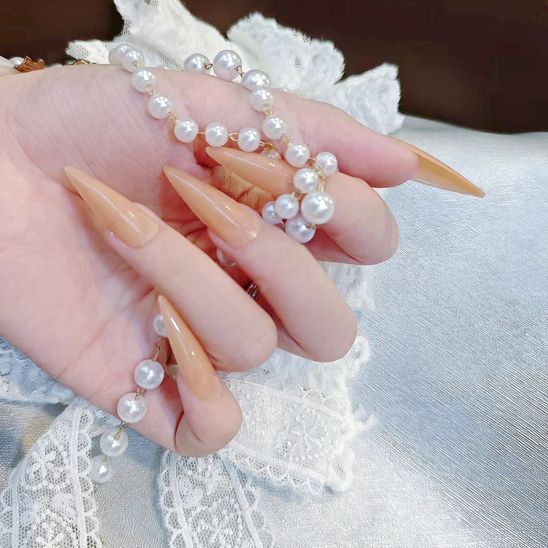 24pcs Extra Long Stiletto French Style Fake Nails