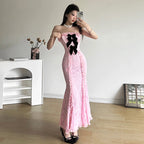 Bow Pins Floral Lace Maxi Dress