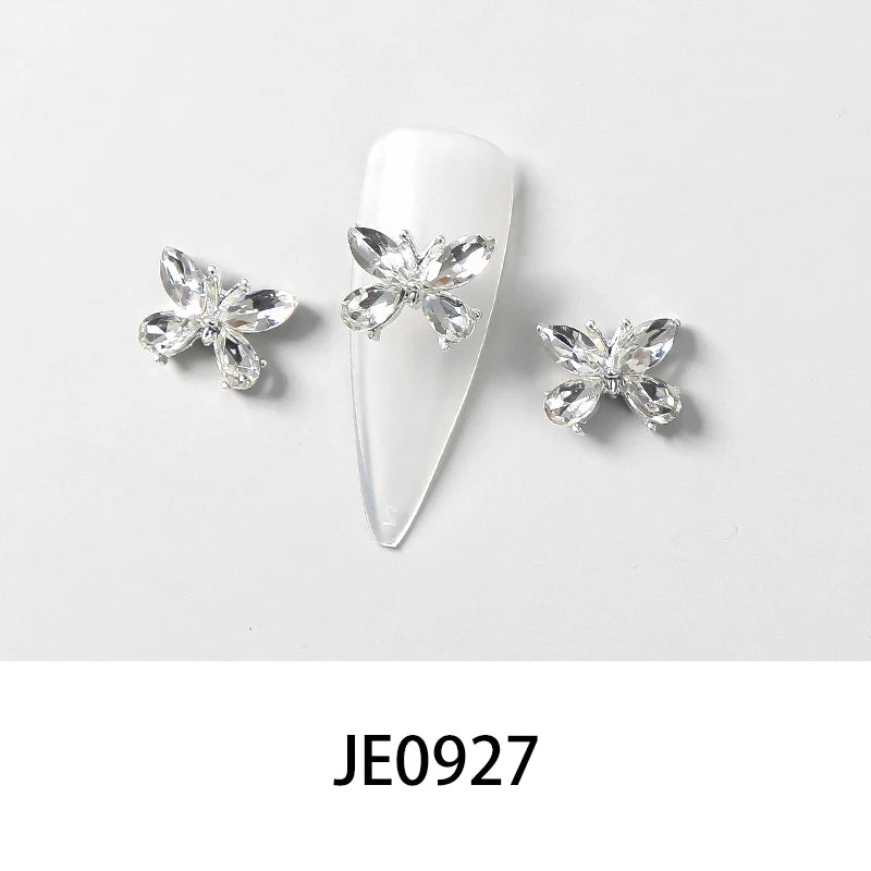 10Pcs Fairy Pink Zircon Nail Art 3D Charms Jewelry Butterfly Shaped Nail Crystal Alloy Decals 11*9mm Rhinestone Nail Decoration*
