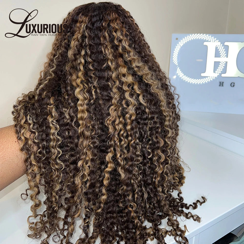 Honey Blonde Highlight Curly Wig