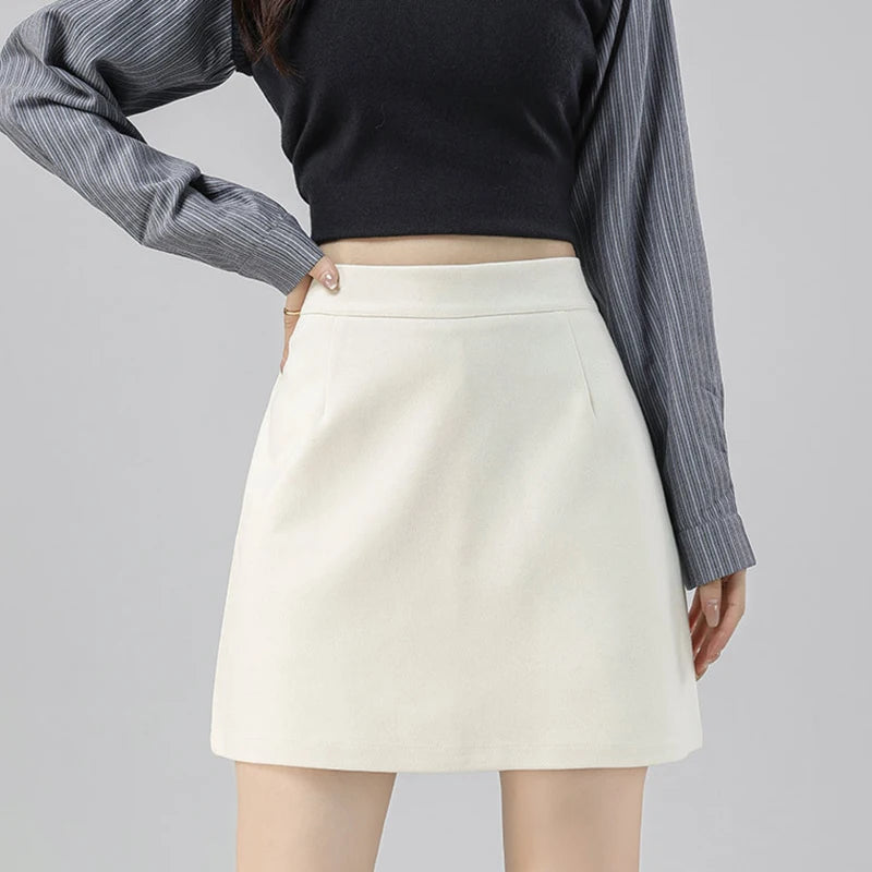 High Waist Woolen Wrap Hip Skirt