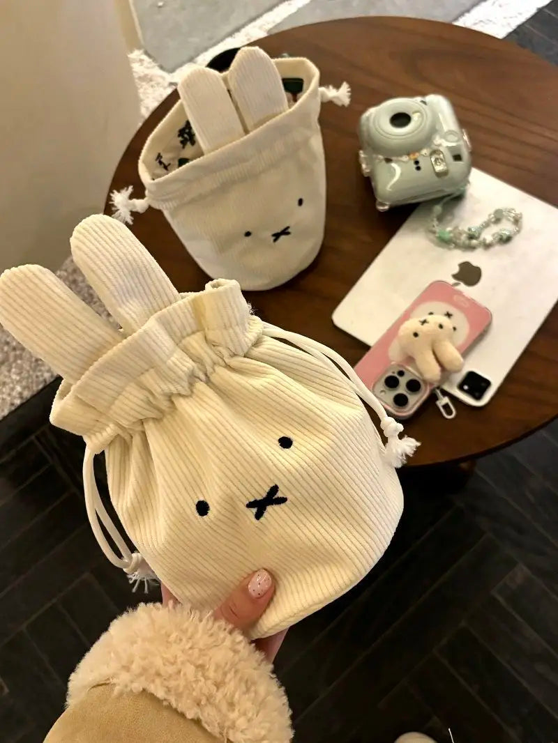 Miffy Kawaii Corduroy Bundle Pocket Cute Portable Large Capacity Storage Bag Makeup Bag Drawstring Handbag Cute Gift Toy