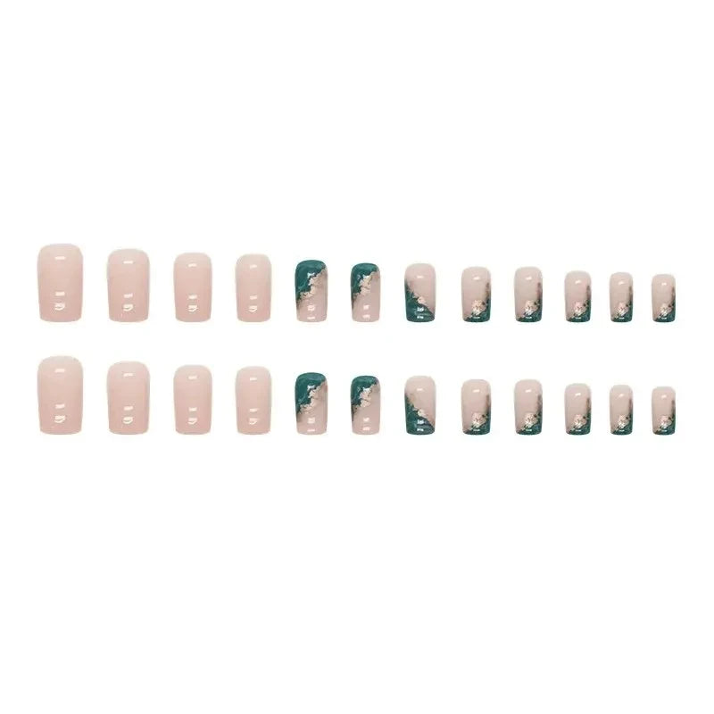 24 PCs Short French Minimalist Smudged Nails