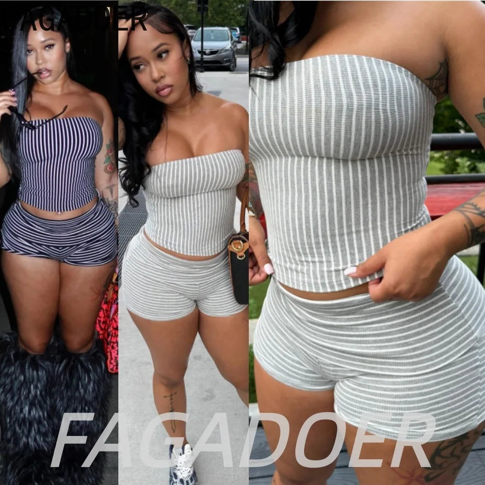 FAGADOER Striped Pattern Shorts Set