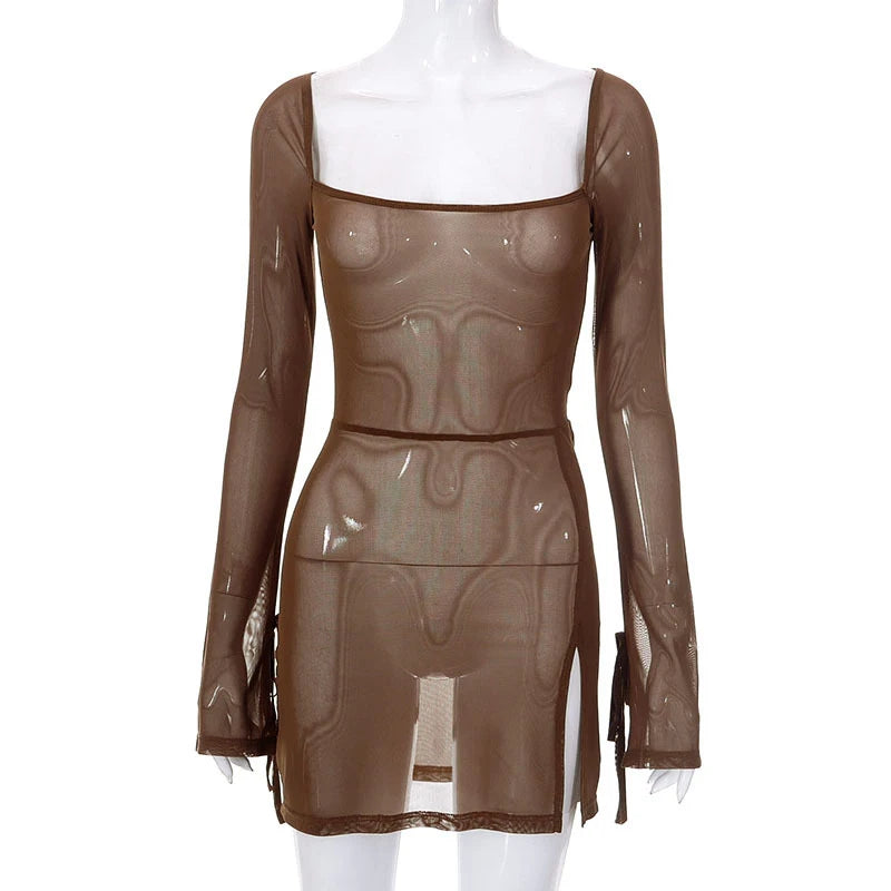 Square Collar Solid Mini Dress