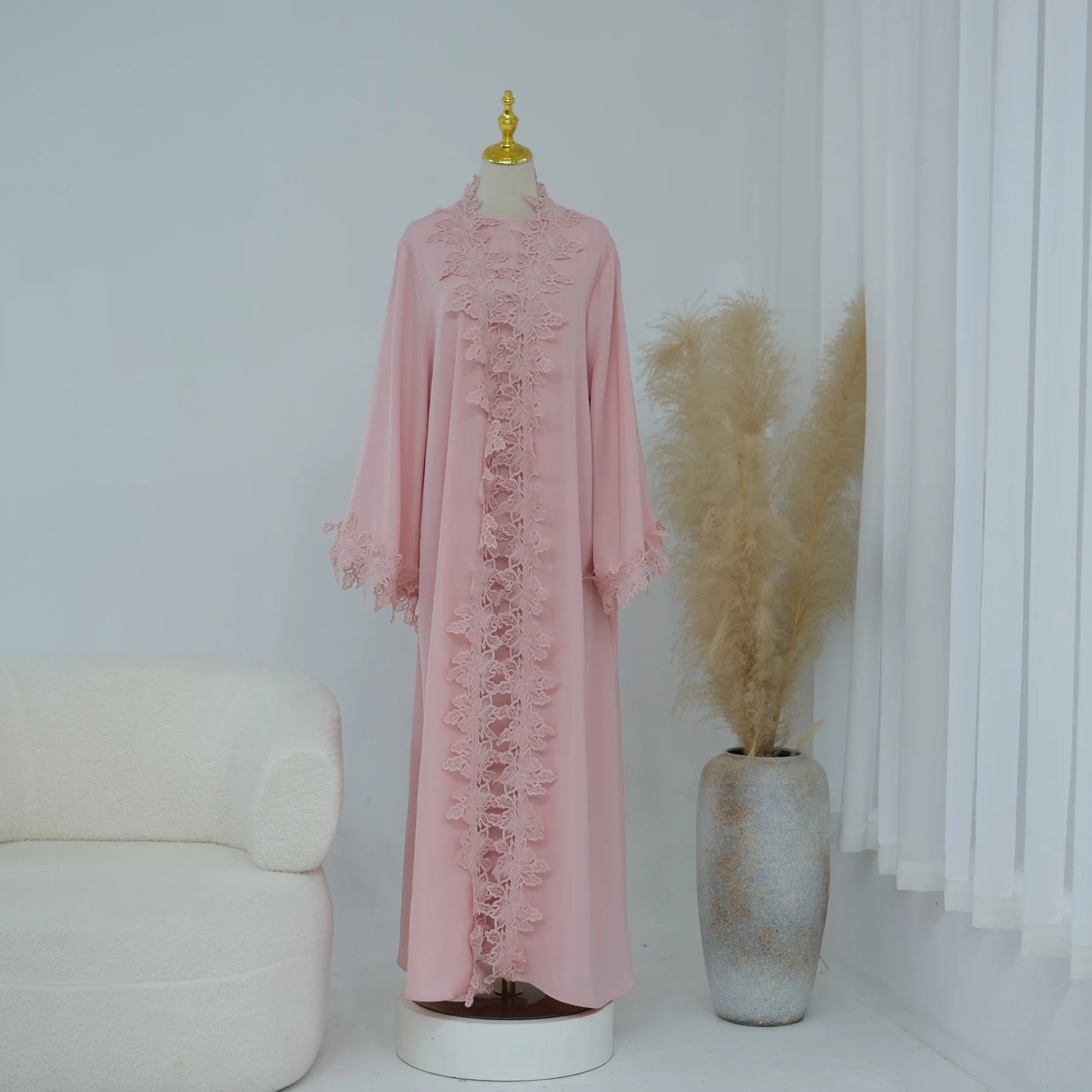 Eid Dress Abaya Suit Lace Cardigan Robe Women Muslim Dresses 2 Piece Set Ramadan Dubai Party Abayas Kaftan Vestidos Jalabiya