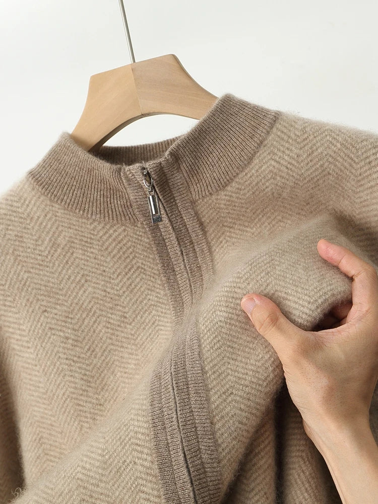 Merino Wool Sweater Cardigan Pants Autumn Winter Knitted Thick Soft Herringbone Color Blocking Pants Set
