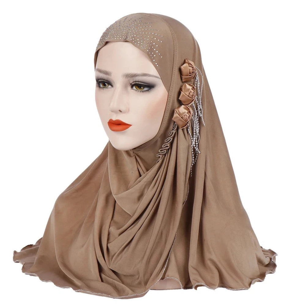 Newest Women's Hijabs with Diamon Floral Fashion Instant Islamic Muslim Turban Headscarf Classic Ladies Scarf Cap Shawls RIMAIRE