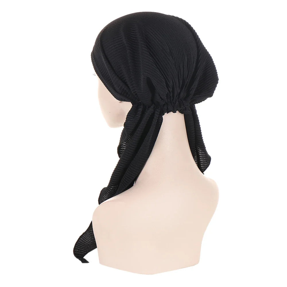Shiny Glitter Elastic Solid Color Pre-Tied Hijabs Wrap Head Scarf Muslim Turban Bonnet for Women Inner Hat Turbantes Caps Mujer
