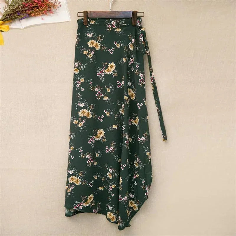 High Waisted Lace-Up Wrap Midi Skirt