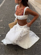 Hollow Out Halter Crop Tops & Half Skirt Set