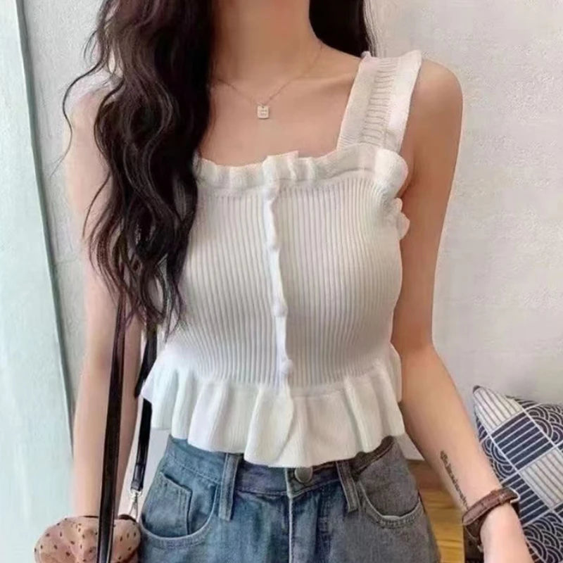 ITOOLIN Buttons Cropped T-Shirt