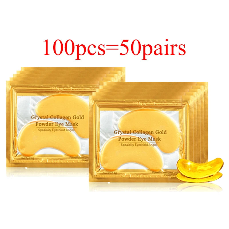 50 Pairs Crystal Gold Eye Patches Anti Dark Circles Remove Eye Bags Moisturizing Golden Collagen Eye Mask Skin Care