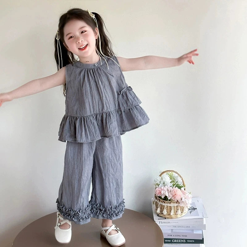 Ruffled Top and Wide-Leg Pant Set