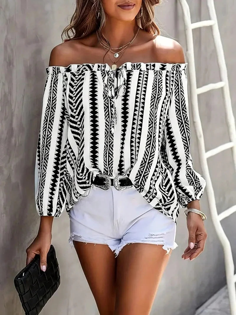 Long Sleeve Slash Neck Blouse