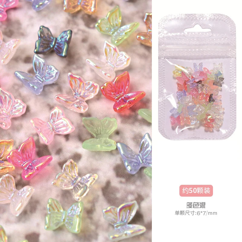50PCS Aurora Acrylic 3D Nail Art Bow Charm For Nails Decoration Design Kawaii Manicure Accessories Bow-knot DIY Craft Supplies