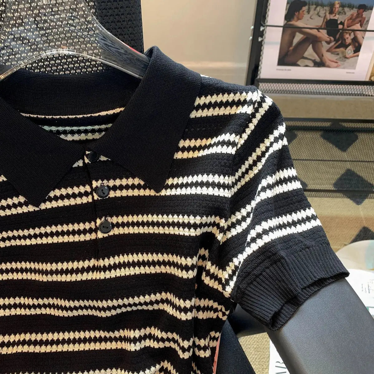 Knitted Stripe Polo