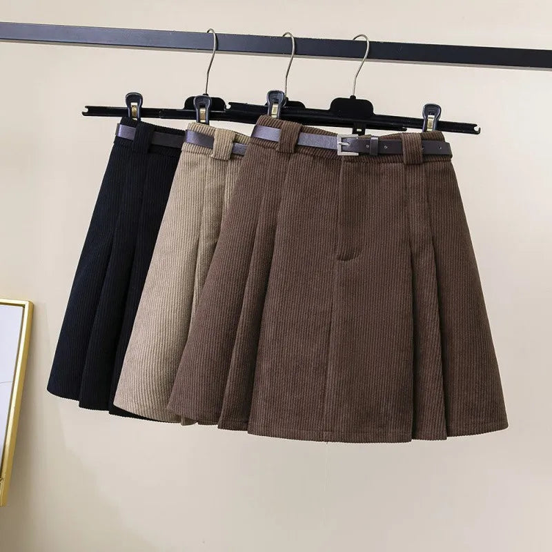 High Waist Corduroy A-Line Mini Skirt
