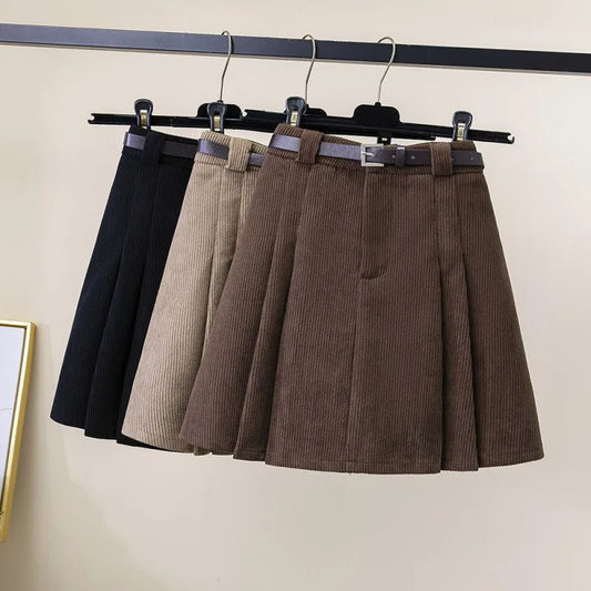 High Waist Corduroy A-Line Mini Skirt