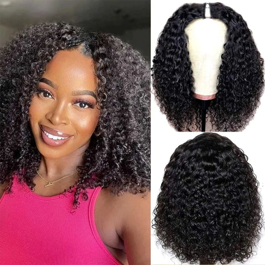 V Part Bob Wig Kinky Curly Human Hair Wig