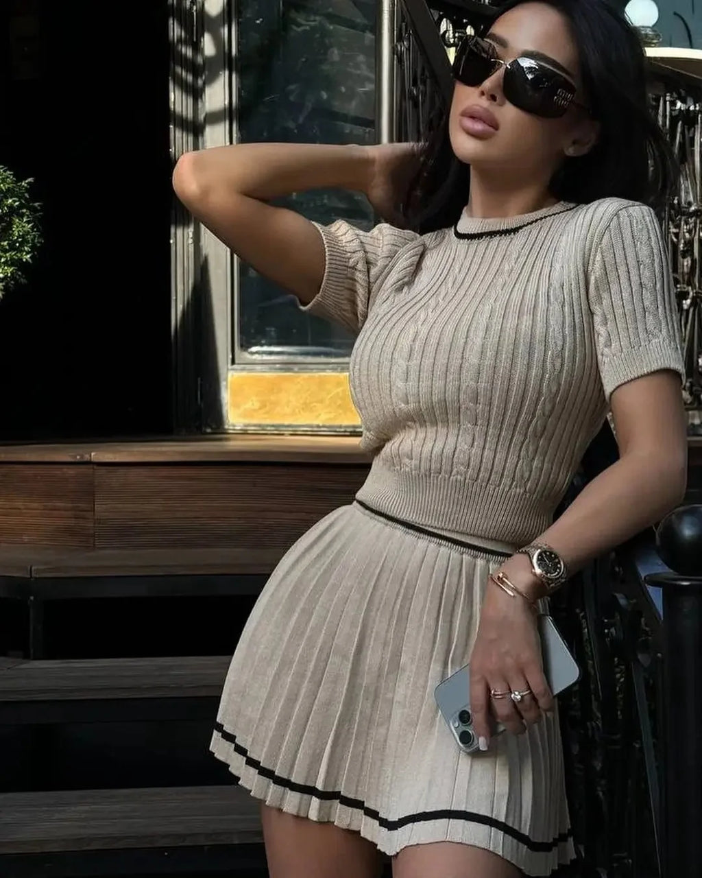 Knitted Mini Skirt Set