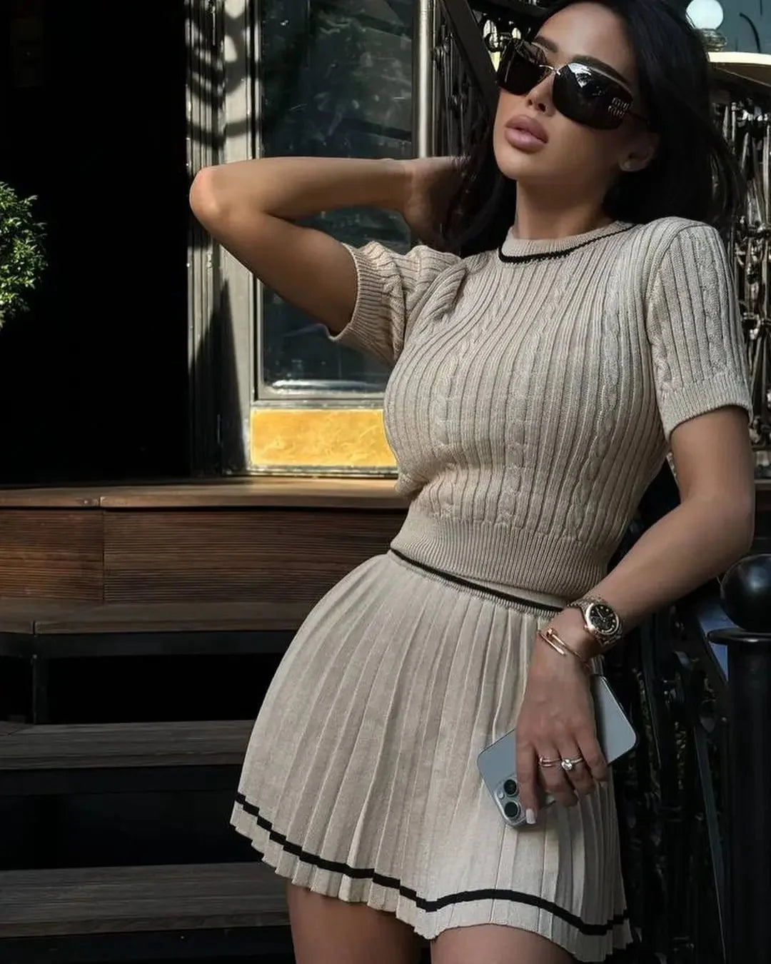 Knitted Mini Skirt Set