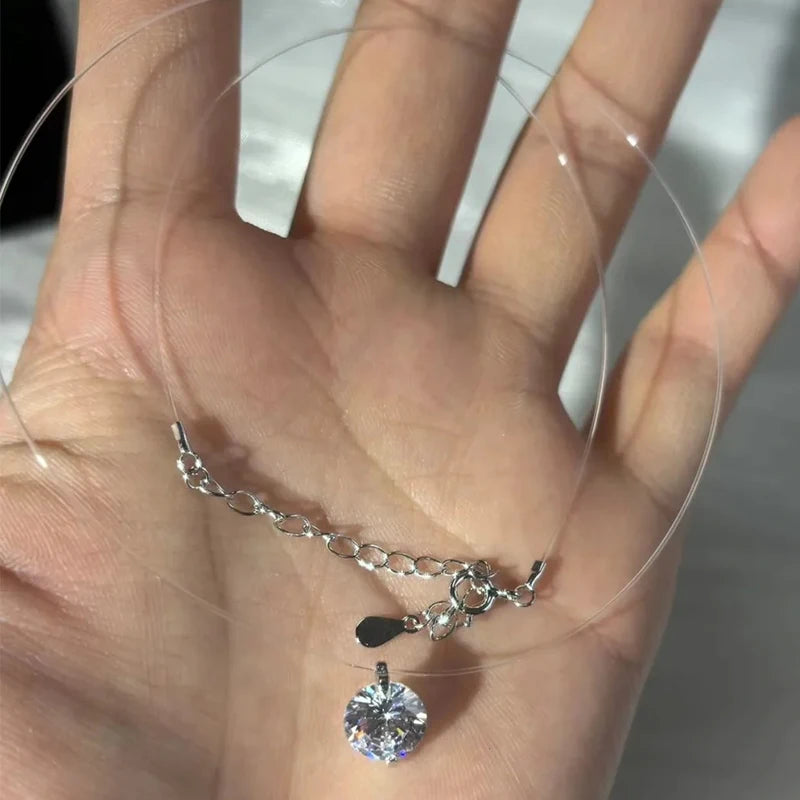 925 Sterling Silver 1ct D VVS1 Diamond with GRA Moissanite Fishing Line Blue Pendant Necklace