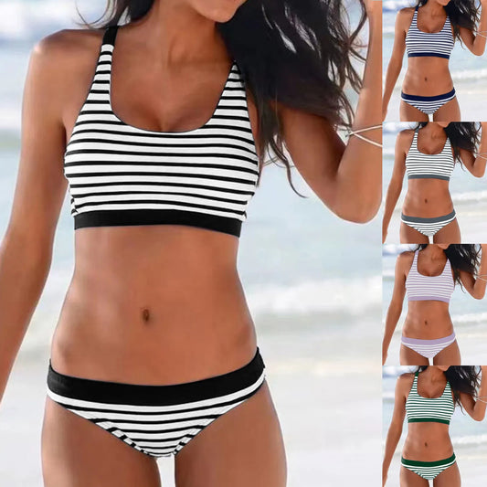 Striped Print Low Waisted Bikini
