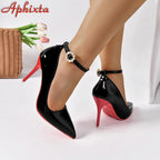Aphixta Crystals Pearl Belt Round Buckle Stiletto Heels