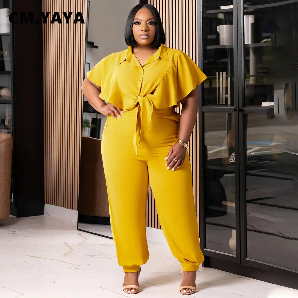 CM.YAYA Ruffles Top + Pencil Pants Set