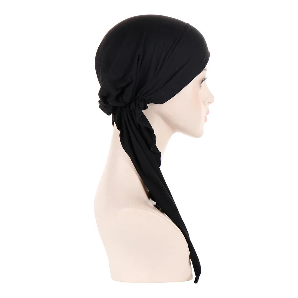 Shiny Glitter Elastic Solid Color Pre-Tied Hijabs Wrap Head Scarf Muslim Turban Bonnet for Women Inner Hat Turbantes Caps Mujer