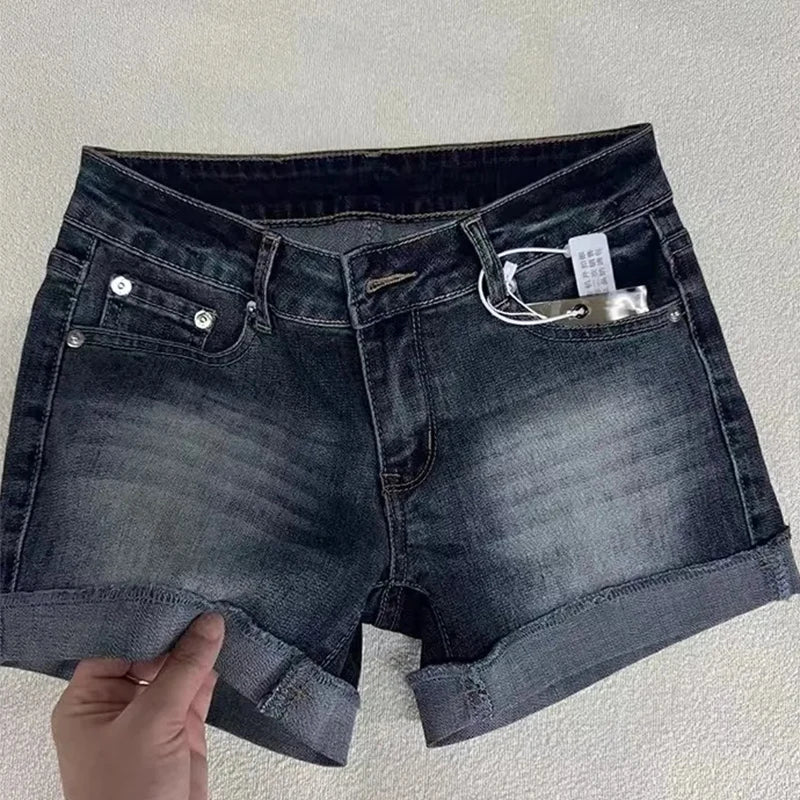 Roll Up Hem Deep Blue Denim Shorts
